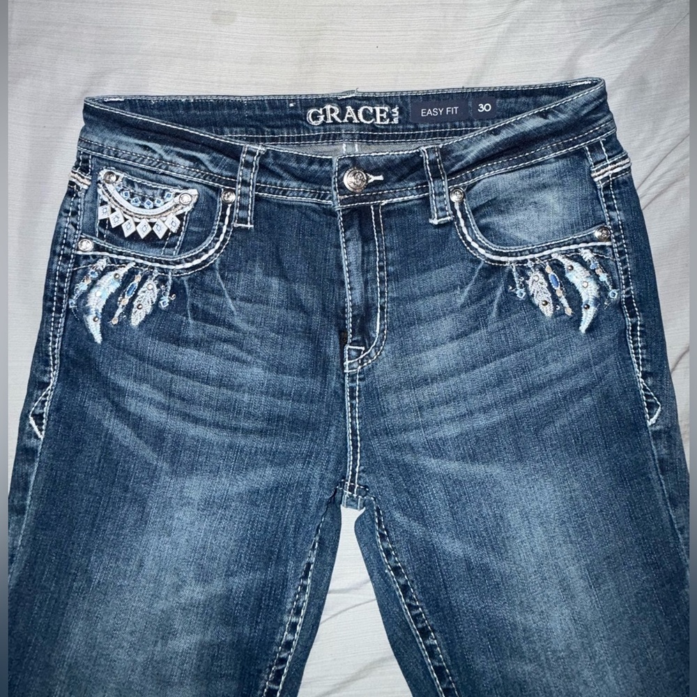 NEW Grace in LA Blue Embellished Boot Cut Jeans